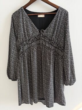 Altar’d State Black Cottagecore Babydoll Mini Dress Size S Ruffle Tie Front